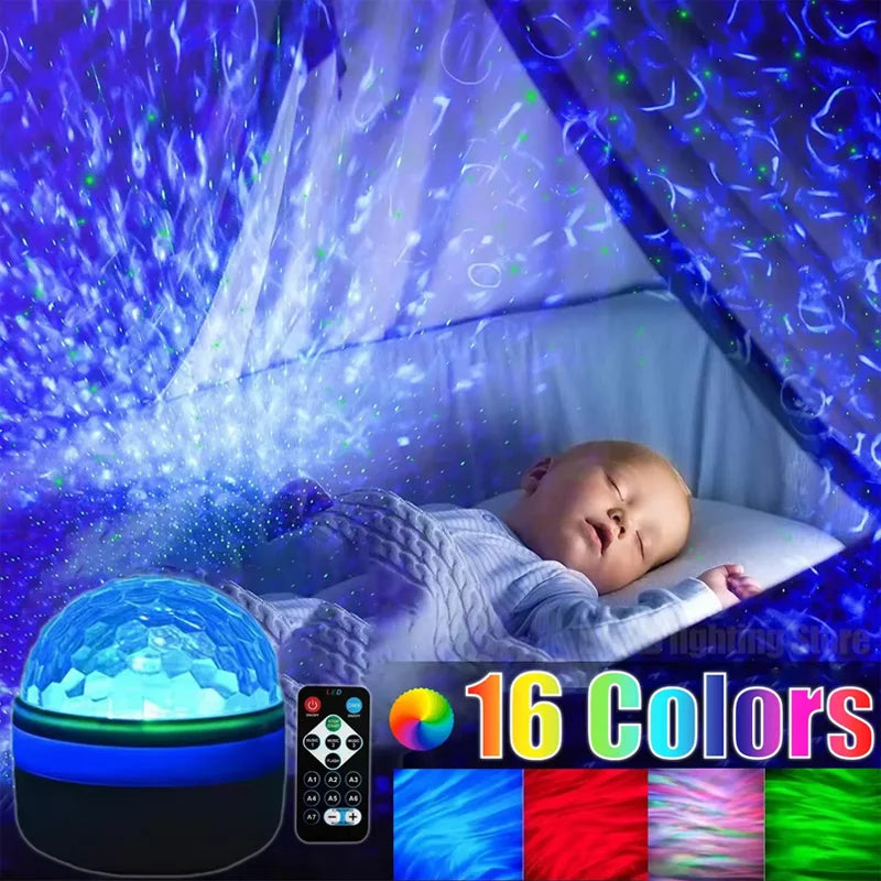 LED Starry Night Light Remote Control Rotating Galaxy Aurora Projection Lamp USB Plug-in Magic Ball Stage KTV Atmosphere Decor - iBrightCS