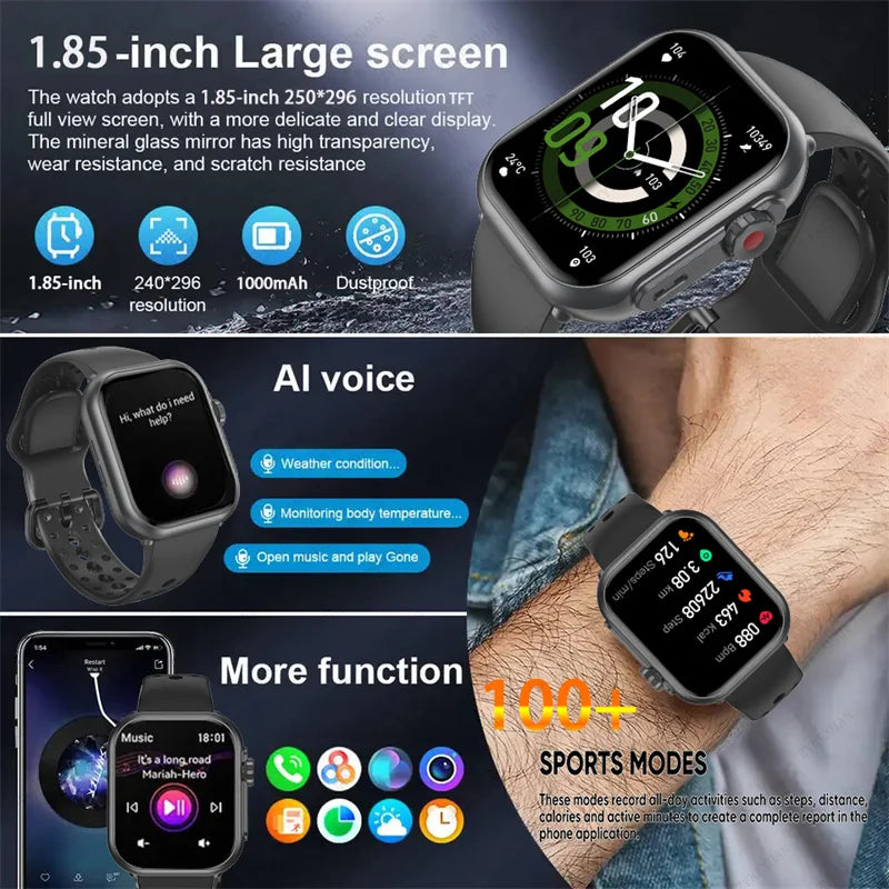 For Apple Watch Ultra 2 1000 mAh Smart Watch Men Women 1.85-inch HD Full Touch Screen IP68 Waterproof Bluetooth Call Smartwatch - iBrightCS