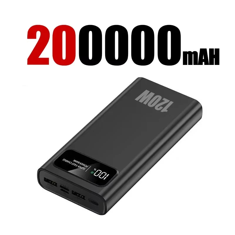 200000mAh Power Bank 120W Super Fast Charging Battery High Capacity Digital Display Power Bank For Iphone Samsung Xiaomi Huawei