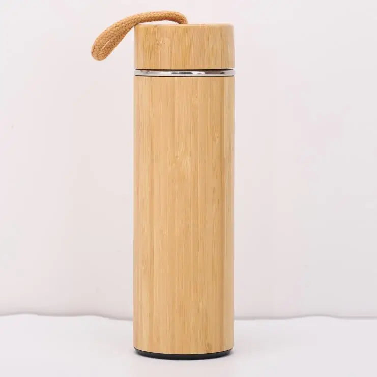 Bamboo Crafts Bamboo Tea Thermos Steel Double Wall Coffee Tea Bamboo Vacuum Flask 400-500ml