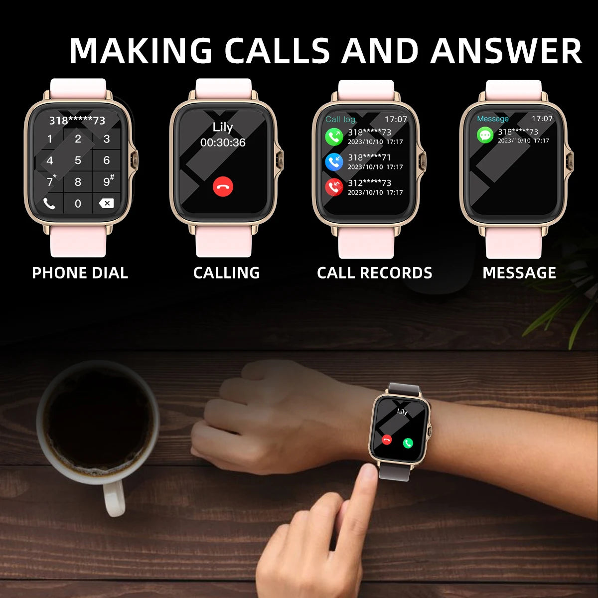 Waterproof Smart Watch with Message Answer, Call, Sleep Monitoring, Sports Pedometer, Information Alerts for iPhone and Android