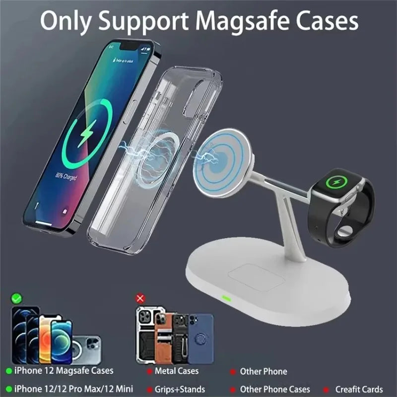 3 in 1 100W Magnetic Wireless Charger Stand For Magsafe iPhone 16 15 14 13 12 Apple Watch 8 7 Airpods Pro Fast Charging Station - iBrightCS