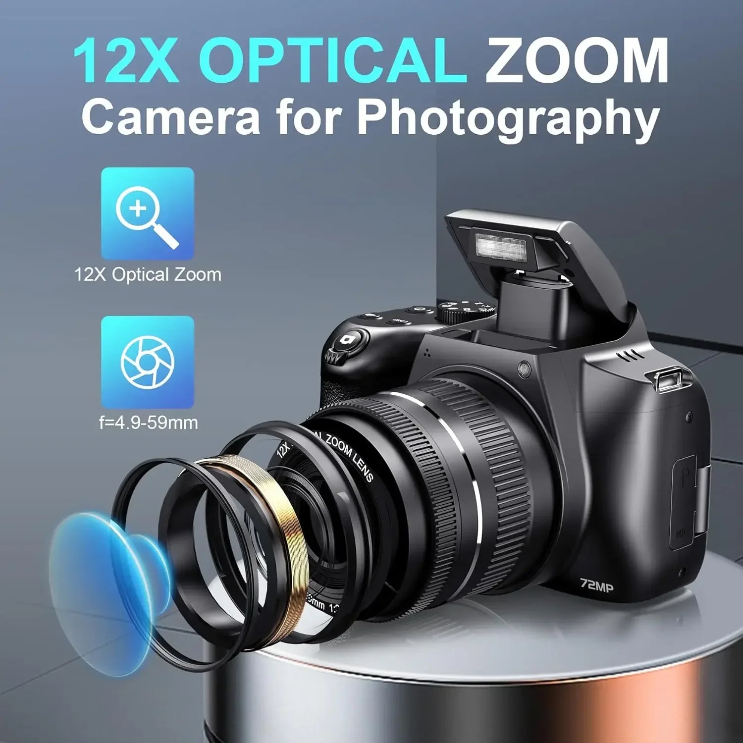 72MP Digital Cameras for Photography 4K WiFi Livestream Webcam Video Camera for YouTube 12X Optical Zoom Auto Focus Vlog Camera - iBrightCS