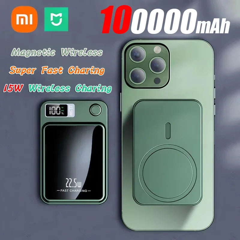 Xiaomi 100000mAh Magnetic Power Bank Wireless Fast Charger For Magsafe Portable Auxiliary Battery Pack For iphone Huawei Samsung - iBrightCS