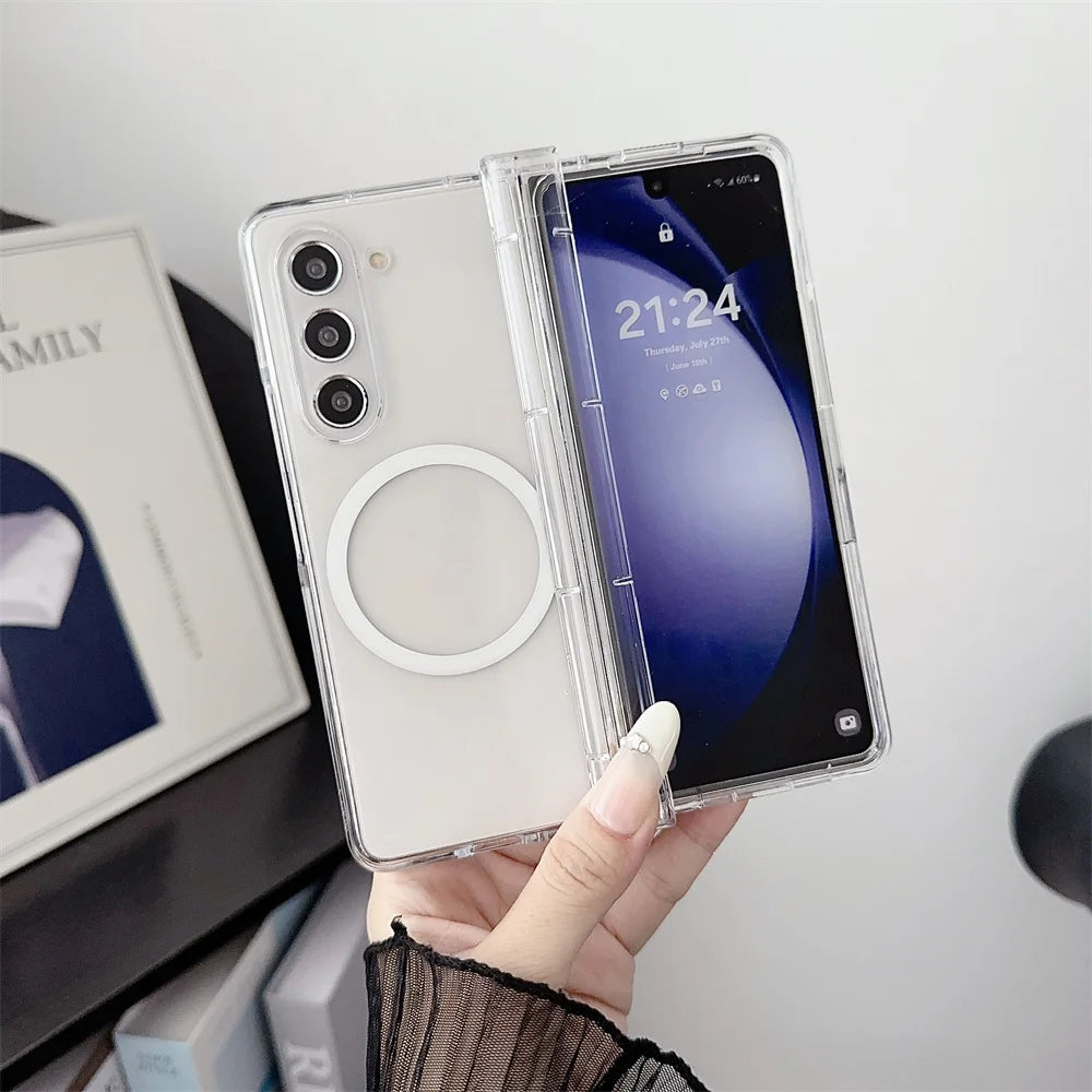 Luxury Magsafe Transaprent Fold6 Fold5 Case for Samsung Galaxy Z Fold 6 3 4 5 Fold6 Fold4 Magnetic Wireless Charging Cover