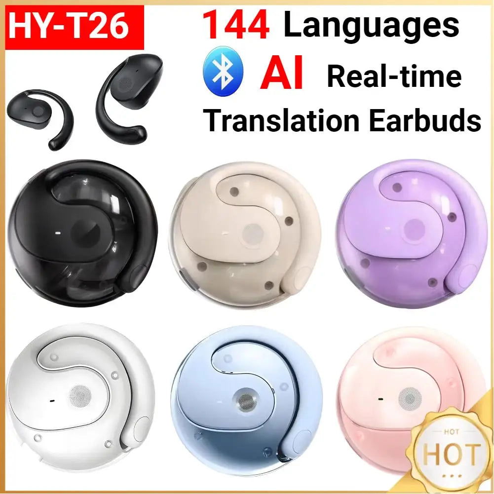 AI Real-time Language Translation Earphones 144 Languages Ear Hanging Headphone Translator for Travel Business - iBrightCS