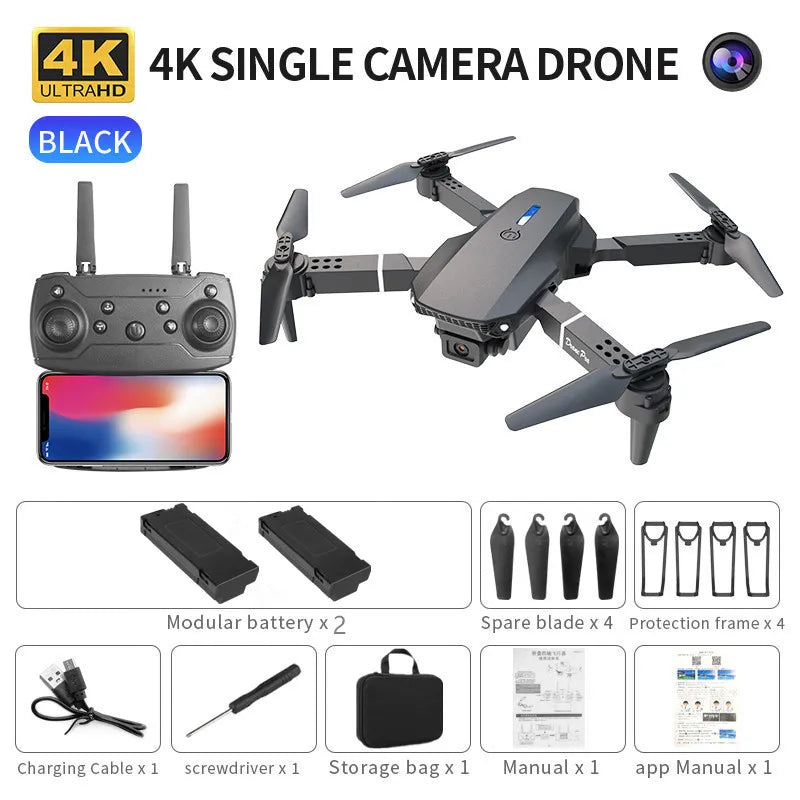 Professional mini remote control drone E88 4K HD aerial camera WiFi FPV foldable quadcopter RC helicopter Children's toy Gift