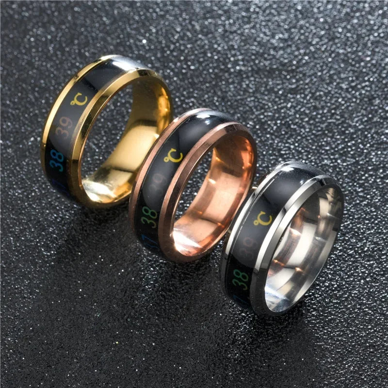 Smart Temperature Couples Ring Multifunctional Temperature Sensitive Stainless Steel Ring for Women Men Jewelry Gift - iBrightCS