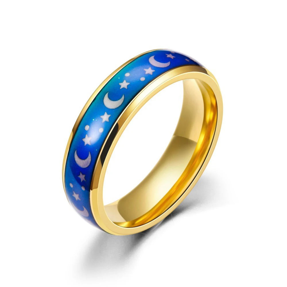 AsJerlya Classic Body Temperature Change Color Mood Ring Star Moon Stainless Steel For Women Men Smart Discolor Rings Best Gifts