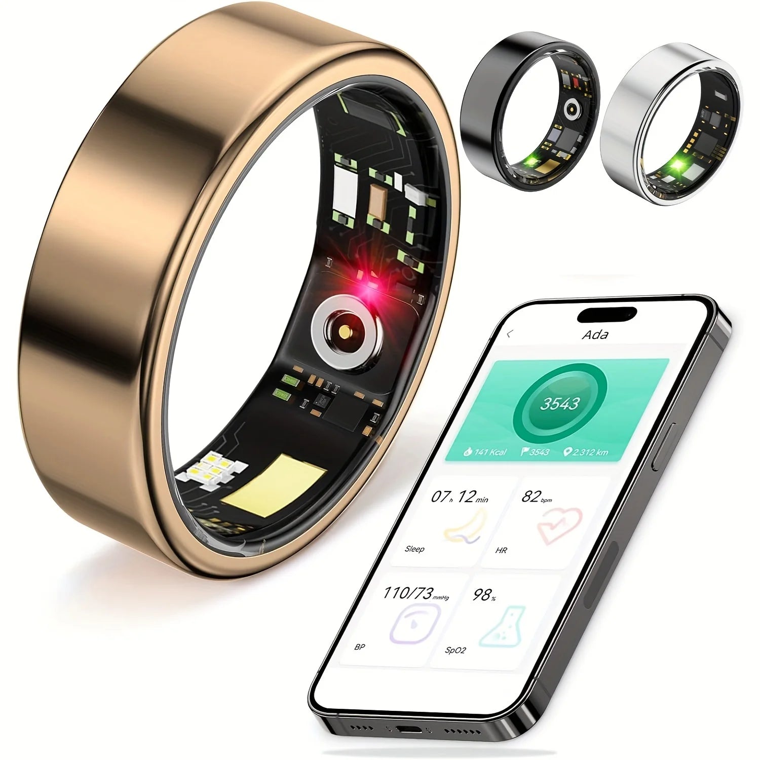Smart ring, sleep tracking, motion monitoring, compatible with iPhone and Android, smart gift, suitable for women and men - iBrightCS