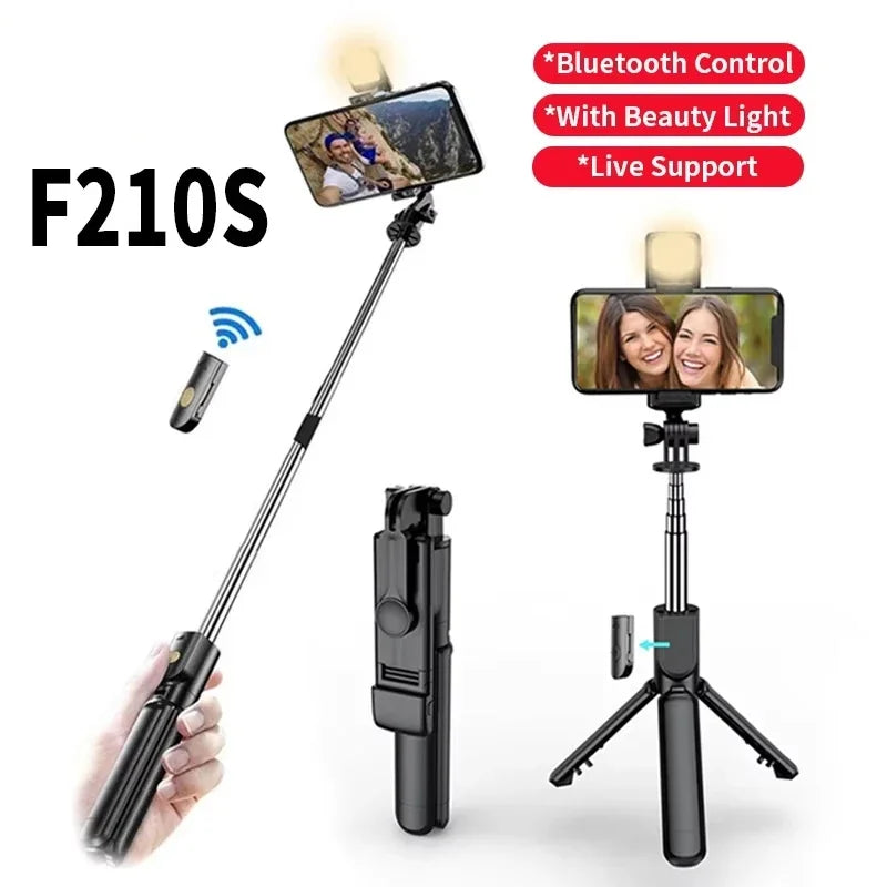 Bluetooth Selfie Stick Wireless 360º Rotating Tripod Stand Remote Shutter Fill Light Multifunctional Retractable Stand - iBrightCS