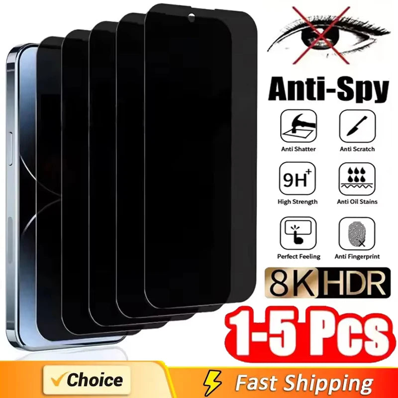 1-5Pcs Full Cover Privacy Screen Protector For IPhone 16 15 13 11 14Pro Max Anti-spy Tempered Glass For iPhone X XS Max XR Glass iBrightCS