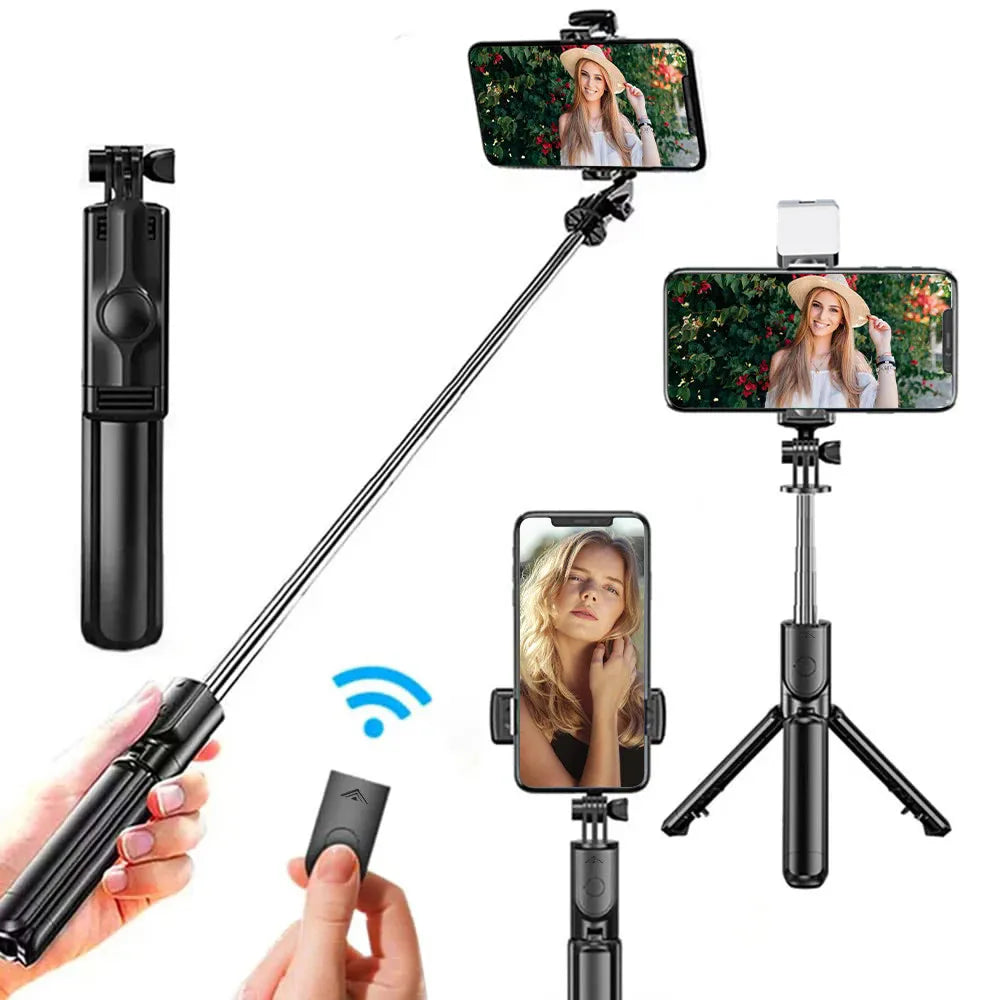 New 3 In 1 Wireless Selfie Tripod With Fill Light Bluetooth Shutter Remote Control Portable Foldable Monopod For Smart Phone - iBrightCS
