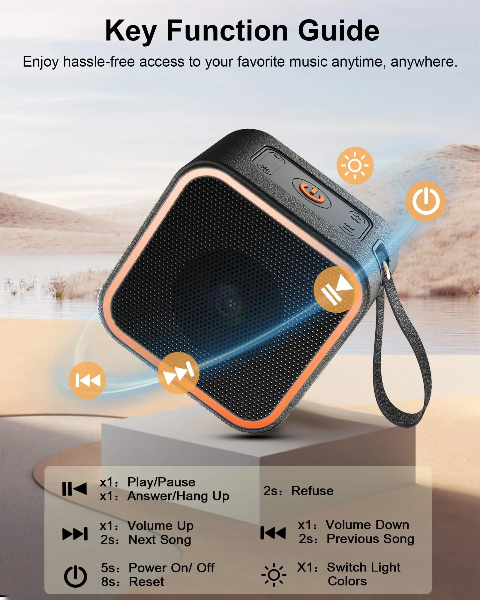 Portable Bluetooth Speaker with HD Sound, 10H Playtime & Dynamic RGB Lights – Party-Ready for Outdoor, Travel & Home. - iBrightCS