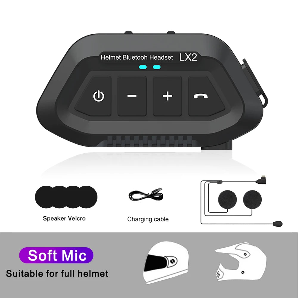 Bluetooth 5.0 Motorcycle Helmet Headset Wireless Noise Reduction Cycling Headset Waterproof Supports Hands Free Call Music