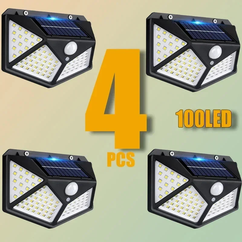 1/2/4PCS New Solar Lights Outdoor Wall Lamp PIR Motion Sensor 100LED Solar Powered Sunlight Street Light for Garden Courtyard - iBrightCS