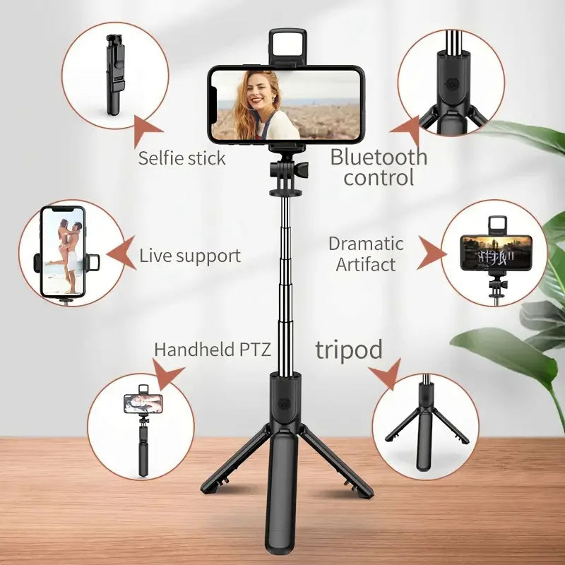 Expandable 3-in-1 Selfie Stick Tripod With Detachable BT Wireless Remote Compatible With Most Of Phones Lightweight Tripod Stand - iBrightCS