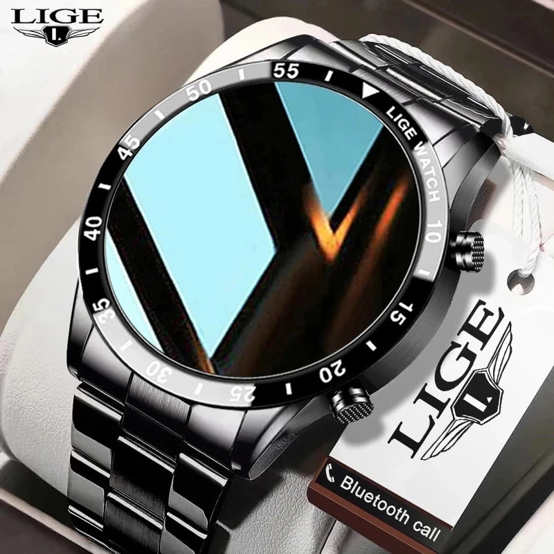 LIGE Luxury Full Circle Touch Screen Men Smart Watch Bluetooth Call Steel Band Waterproof Sports Fitness Watch For Android IOS - iBrightCS