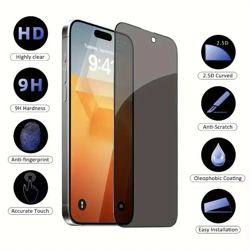 1-5Pcs Full Cover Privacy Screen Protector For IPhone 16 15 13 11 14Pro Max Anti-spy Tempered Glass For iPhone X XS Max XR Glass iBrightCS