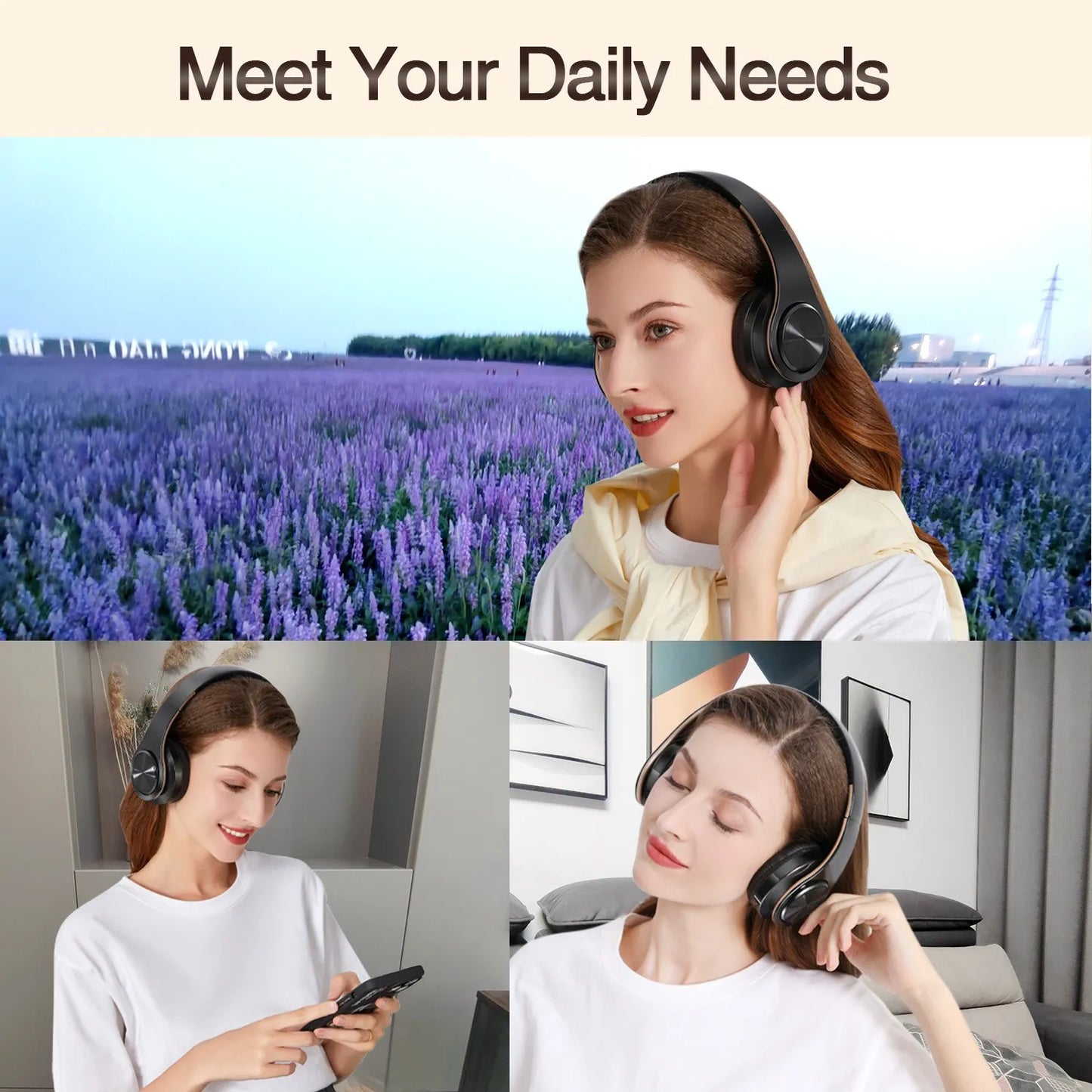 Gold Wireless Headphones Bluetooth Earphone Stereo Headset with Built-in MIC with 3.5mm Jack for Xiaomi Samsung IPHONE
