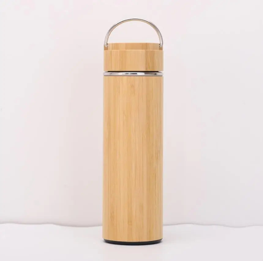 Bamboo Crafts Bamboo Tea Thermos Steel Double Wall Coffee Tea Bamboo Vacuum Flask 400-500ml