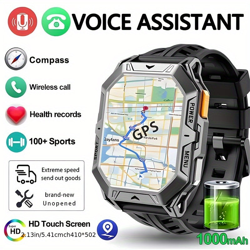 YAOCX 2025 New Men's Outdoor Sports Smartwatch with 2.13-inch High-definition AMOLED Screen, 100+sports Modes, 1000mAh Large Battery for Long Battery Life, IPX8 High Quality, Zinc Alloy Body, Built-in Compass/barometer/altime - iBrightCS