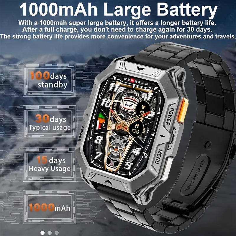 YAOCX 2025 New Men's Outdoor Sports Smartwatch with 2.13-inch High-definition AMOLED Screen, 100+sports Modes, 1000mAh Large Battery for Long Battery Life, IPX8 High Quality, Zinc Alloy Body, Built-in Compass/barometer/altime - iBrightCS