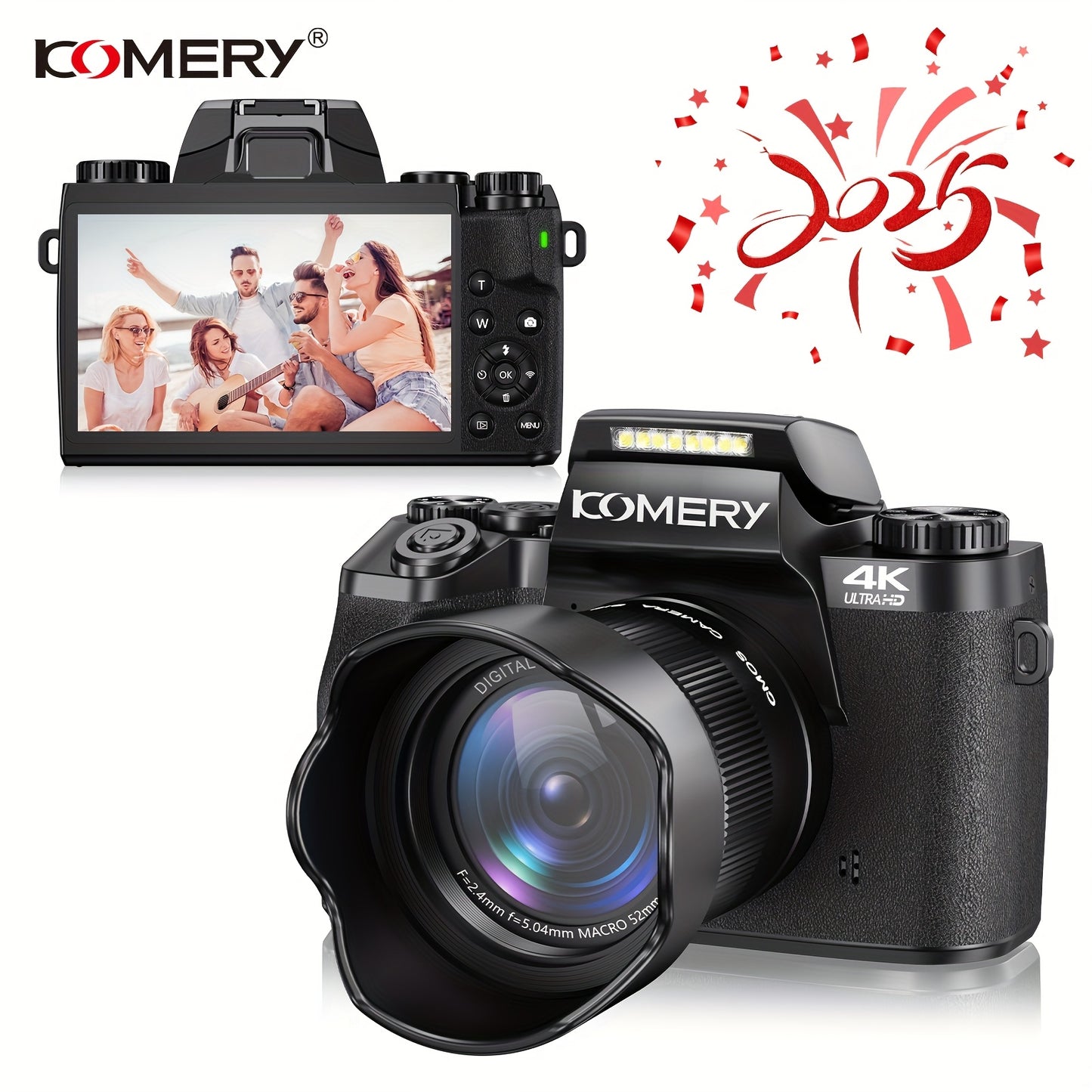KOMERY W5 Touch Screen Camera for Photography, 4k 64MP Vlogging Camera with 4.0-inch HD Screen, 18X Digital Zoom, Wide Angle Lens with Lens Hood. with Two Long-life Rechargeable Lithium Battery And 64GB Memory Card.