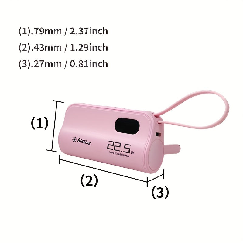 Aikeing Capsule Mini Mobile Charger, 5000/5800mAh Mobile Power, 22.5 Watt Fast Charging, Dual Port, Comes With Type-C Port For 15/15 Pro Max/14/13/12/11/Android Mobile Phone Digital Accessories And More.