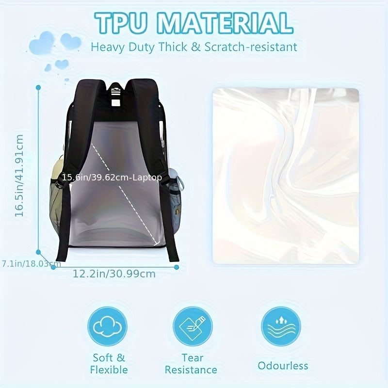 Heavy Duty Clear Backpack - Clear PVC School Bag, Adjustable And Foldable, Multiple Pockets - Great For School, Work, Safety Activities, School Backpacks - iBrightCS