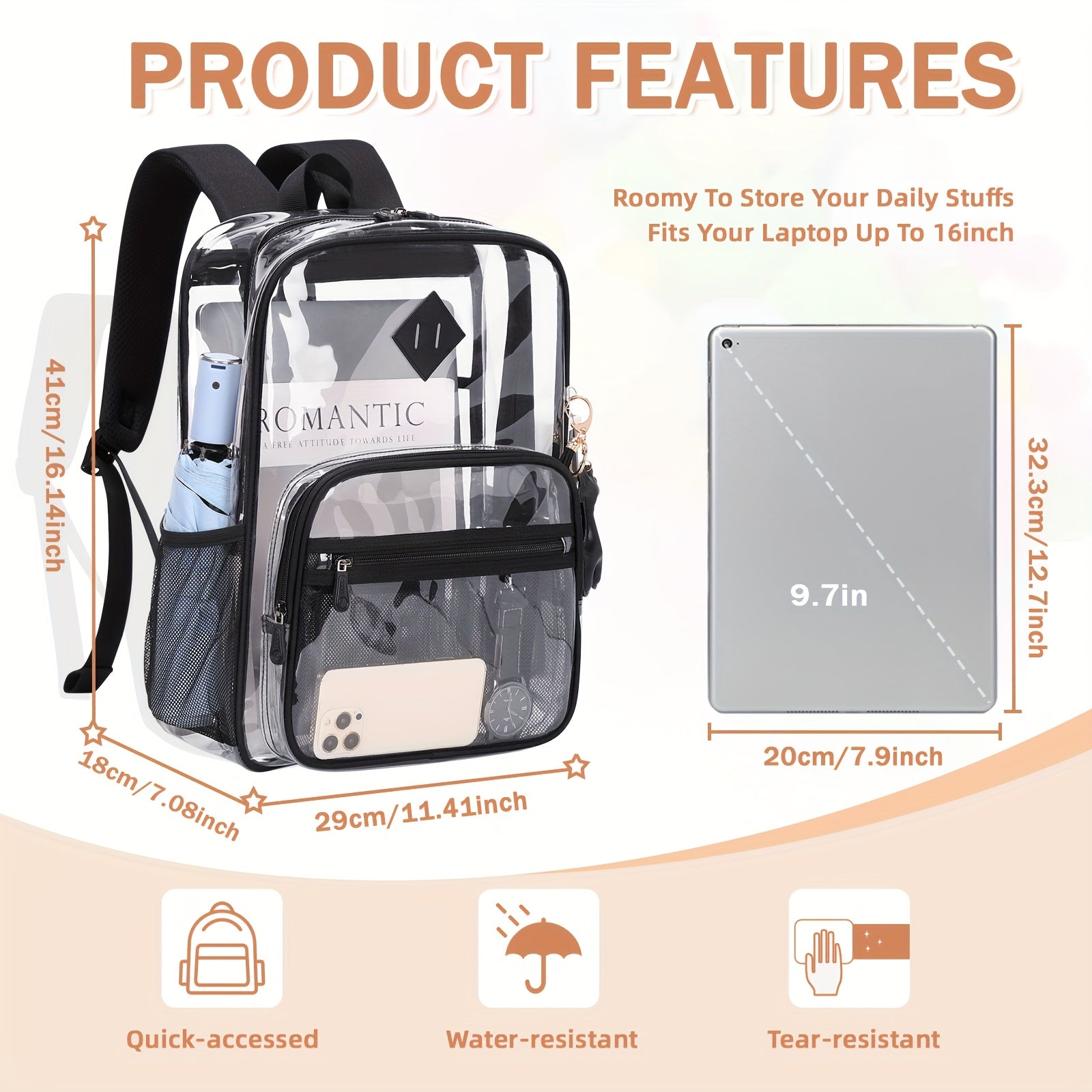 Backpacks Fashion Leisure Backpacks Go Out Transparent Student Backpacks TPU Multi-function Large Capacity Women'S Schoolbags - iBrightCS