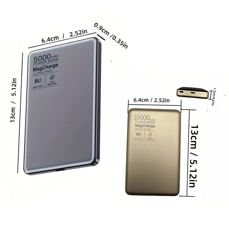 Portable Magnetic Power Bank 5000/10000mAh, 15W Wireless Portable Charger, USB-C PD 20W Fast Charging, Compatible with iPhone 15/15 Plus/15 Pro/15 Pro Max, iPhone 14/13/12 Series, Perfect for Travel and Holiday Gifts, Valenti - iBrightCS