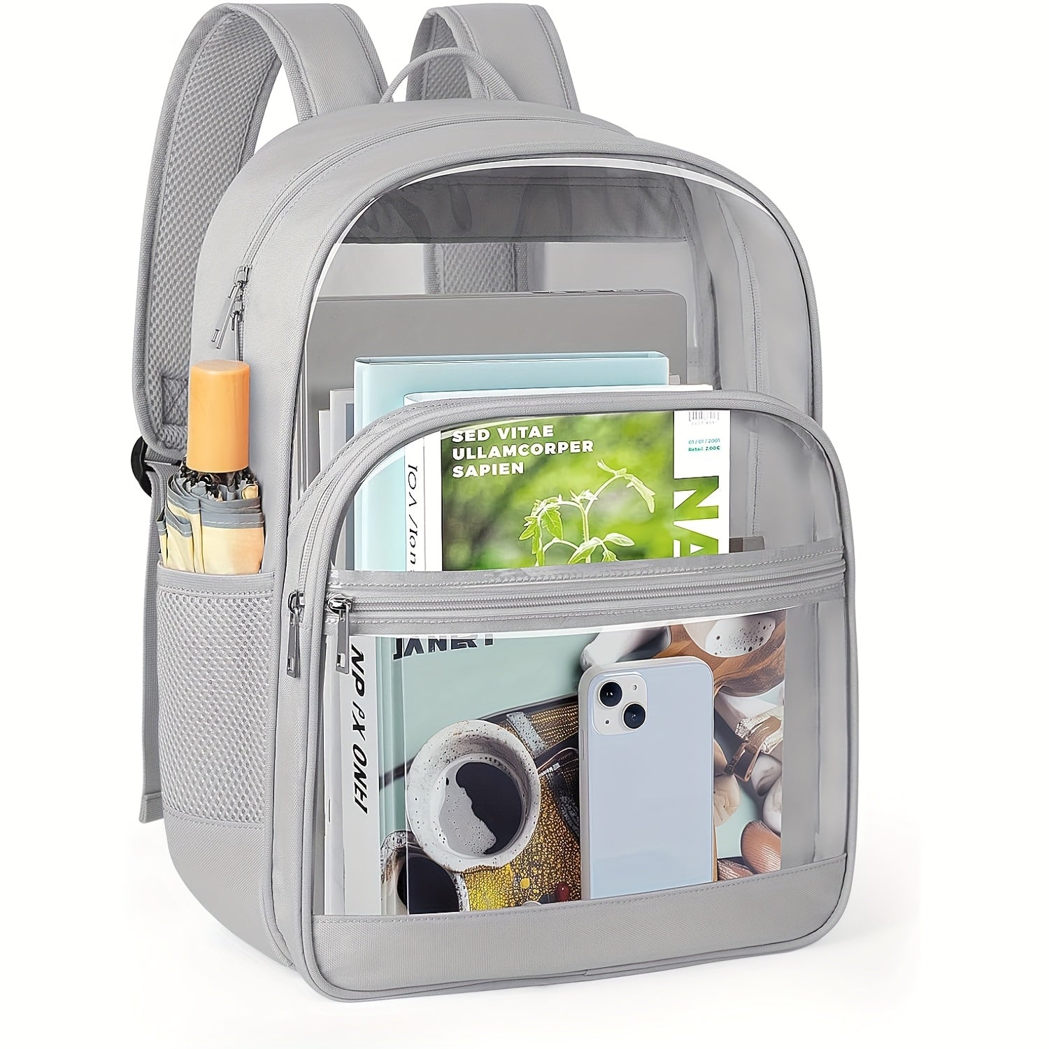 Heavy-Duty Transparent Backpack - Clear School Bag with Reinforced Straps, Lightweight PVC Backpack for College, Travel, Work - Zipper Closure, Adjustable Shoulder Straps - Compatible with Laptop, Books, Water Bottle - Ideal - iBrightCS