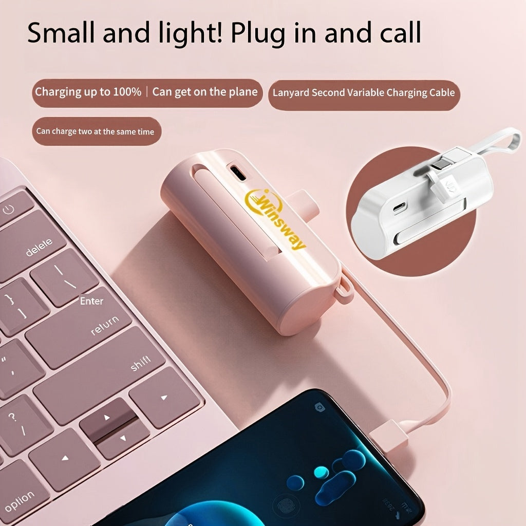 WINSWAY Capsule Mini Portable Power Bank 5000mAh Wireless Mobile Phone Holder Charger Comes With Type-C Data Cable Dual Interface To Charge Two Mobile Phones At The Same Time, Compatible With All Mobile Phones, And Can Be Car - iBrightCS