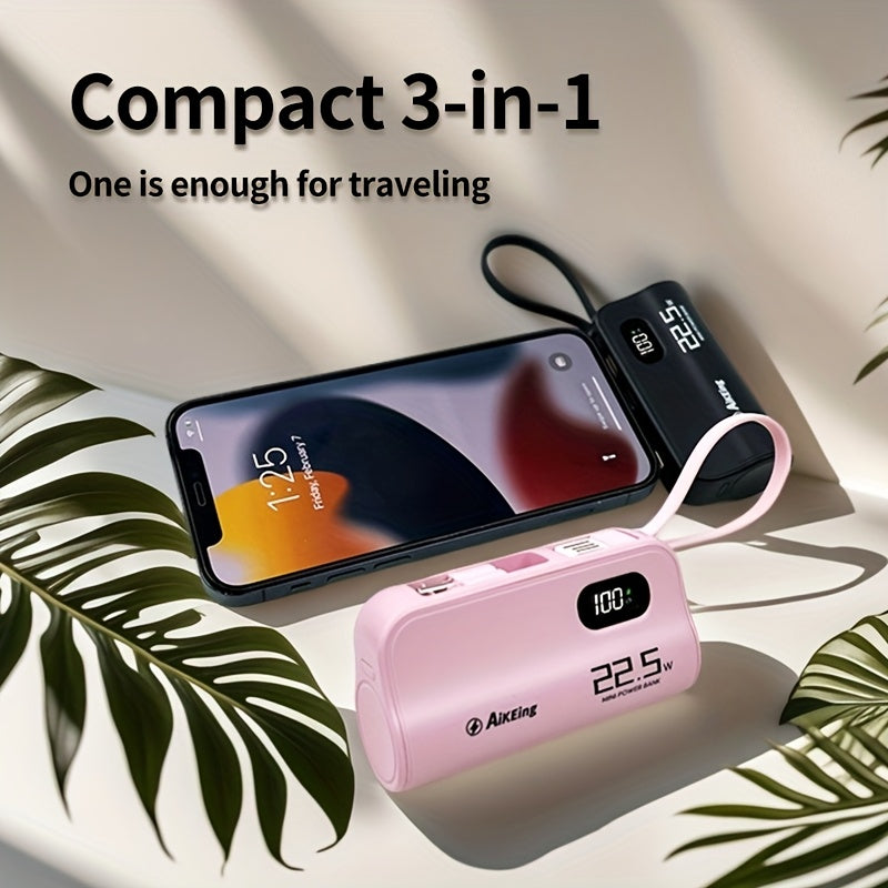 Aikeing Capsule Mini Mobile Charger, 5000/5800mAh Mobile Power, 22.5 Watt Fast Charging, Dual Port, Comes With Type-C Port For 15/15 Pro Max/14/13/12/11/Android Mobile Phone Digital Accessories And More.