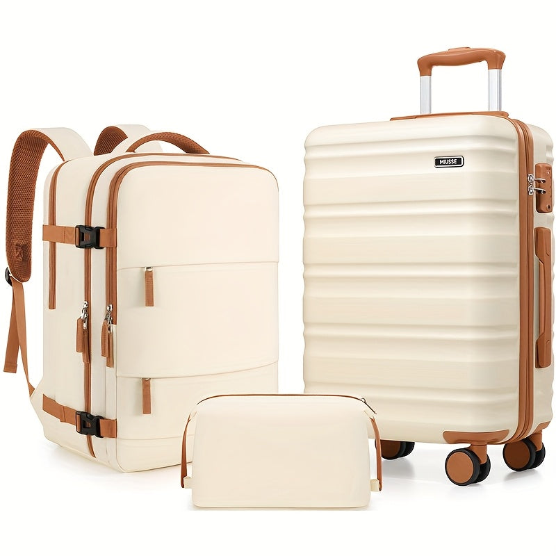 PC Material Hard Shell Luggage Set, Including 20 Inch Expandable Carry On Luggage, Equipped With TSA Customs Lock And Rotary Extension Handle, The Whole Set Includes 3pcs, Carefully Crafted For Travel And Business Trips. - iBrightCS