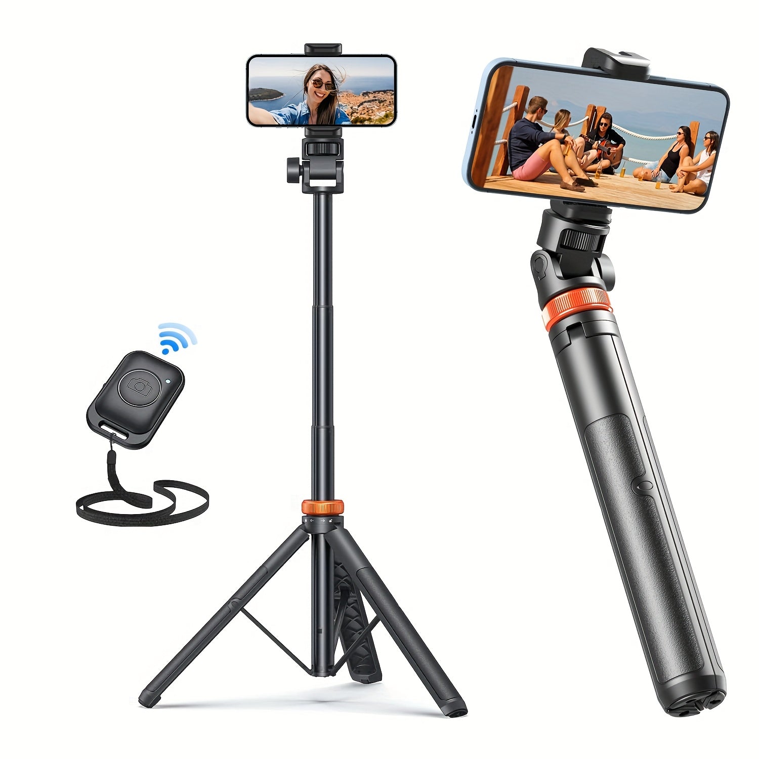 62 Inch Phone Tripod, Tripod for iPhone/ Android & Selfie Stick Tripod with Wireless Remote, Retractable Tripod Stand & Travel Tripod, Solidest Cell Phone Tripod Compatible with iPhone 15/14/13 - iBrightCS