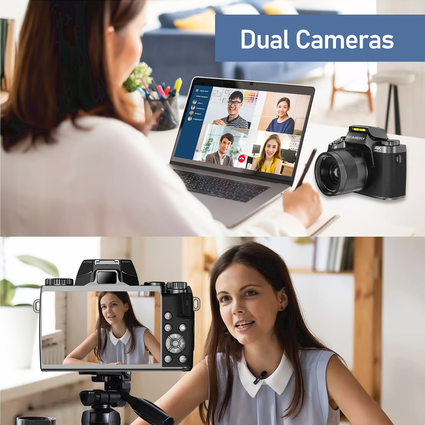 KOMERY W5 Touch Screen Camera for Photography, 4k 64MP Vlogging Camera with 4.0-inch HD Screen, 18X Digital Zoom, Wide Angle Lens with Lens Hood. with Two Long-life Rechargeable Lithium Battery And 64GB Memory Card.