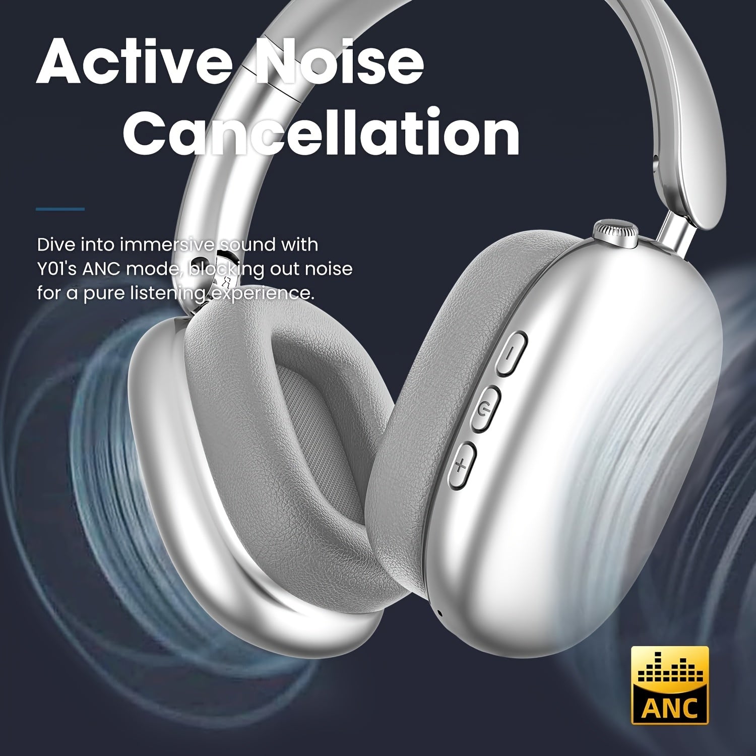 Over Ear Wireless Headphones Noise Canceling Hi-Res Audio, 48H Playtime, Foldable, Breathable Soft Earpads - iBrightCS