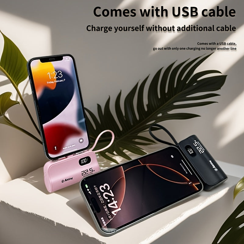 Aikeing Capsule Mini Mobile Charger, 5000/5800mAh Mobile Power, 22.5 Watt Fast Charging, Dual Port, Comes With Type-C Port For 15/15 Pro Max/14/13/12/11/Android Mobile Phone Digital Accessories And More.