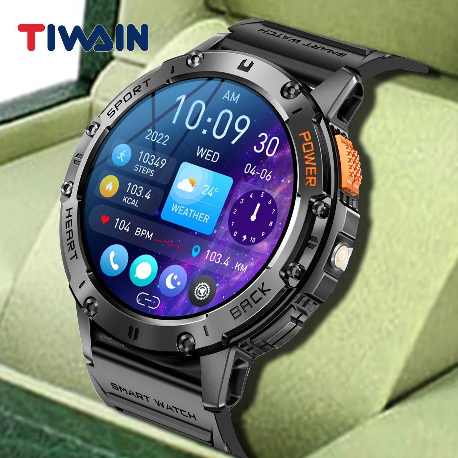 Tiwain Smart Watch For Men With Flashlight, Battery 100+ Sport Modes 1.43" Full Toutch AMOLED Screen, Answer Calls Wirelessly, Smartwatch For Android Phones And For IPhone Compatible, Fitness Tracker - iBrightCS