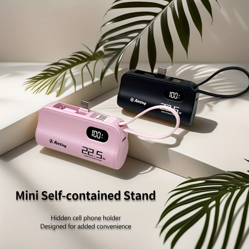 Aikeing Capsule Mini Mobile Charger, 5000/5800mAh Mobile Power, 22.5 Watt Fast Charging, Dual Port, Comes With Type-C Port For 15/15 Pro Max/14/13/12/11/Android Mobile Phone Digital Accessories And More.