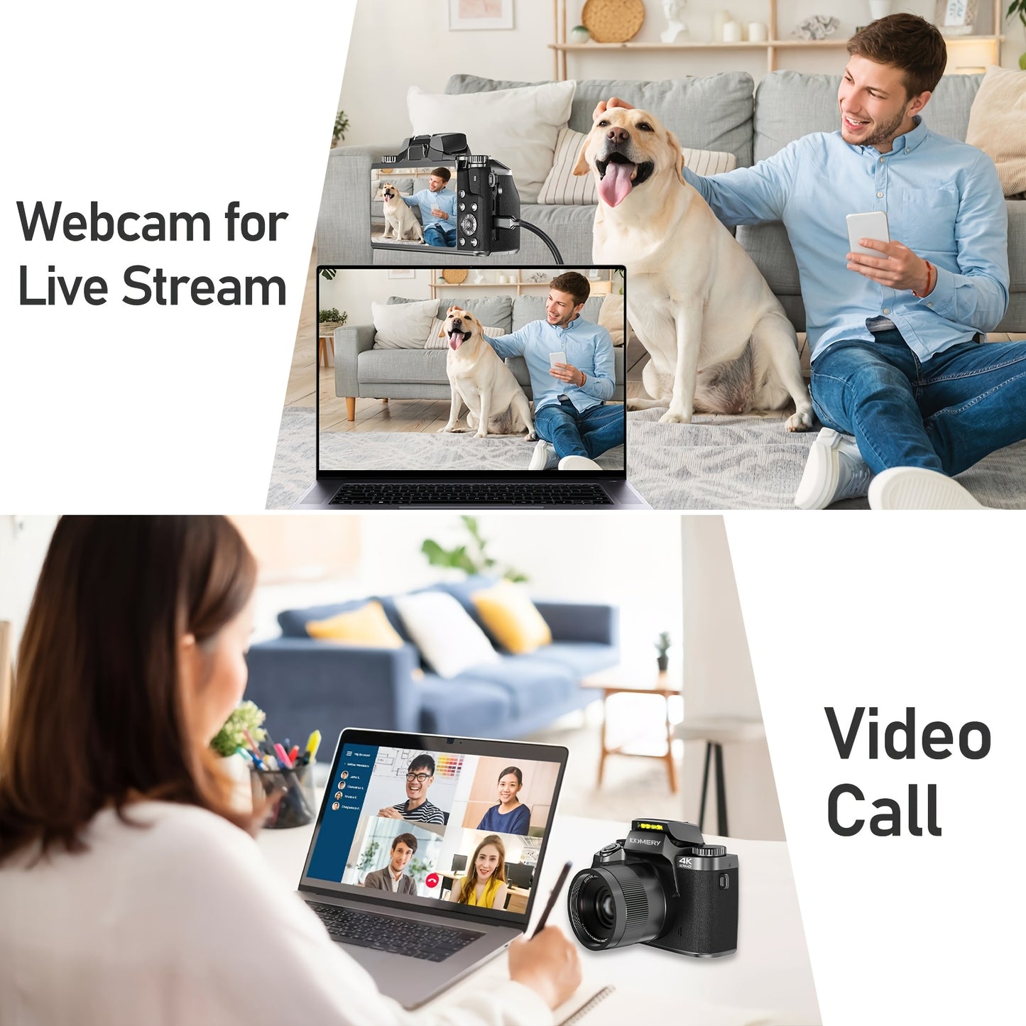 KOMERY W5 Touch Screen Camera for Photography, 4k 64MP Vlogging Camera with 4.0-inch HD Screen, 18X Digital Zoom, Wide Angle Lens with Lens Hood. with Two Long-life Rechargeable Lithium Battery And 64GB Memory Card.