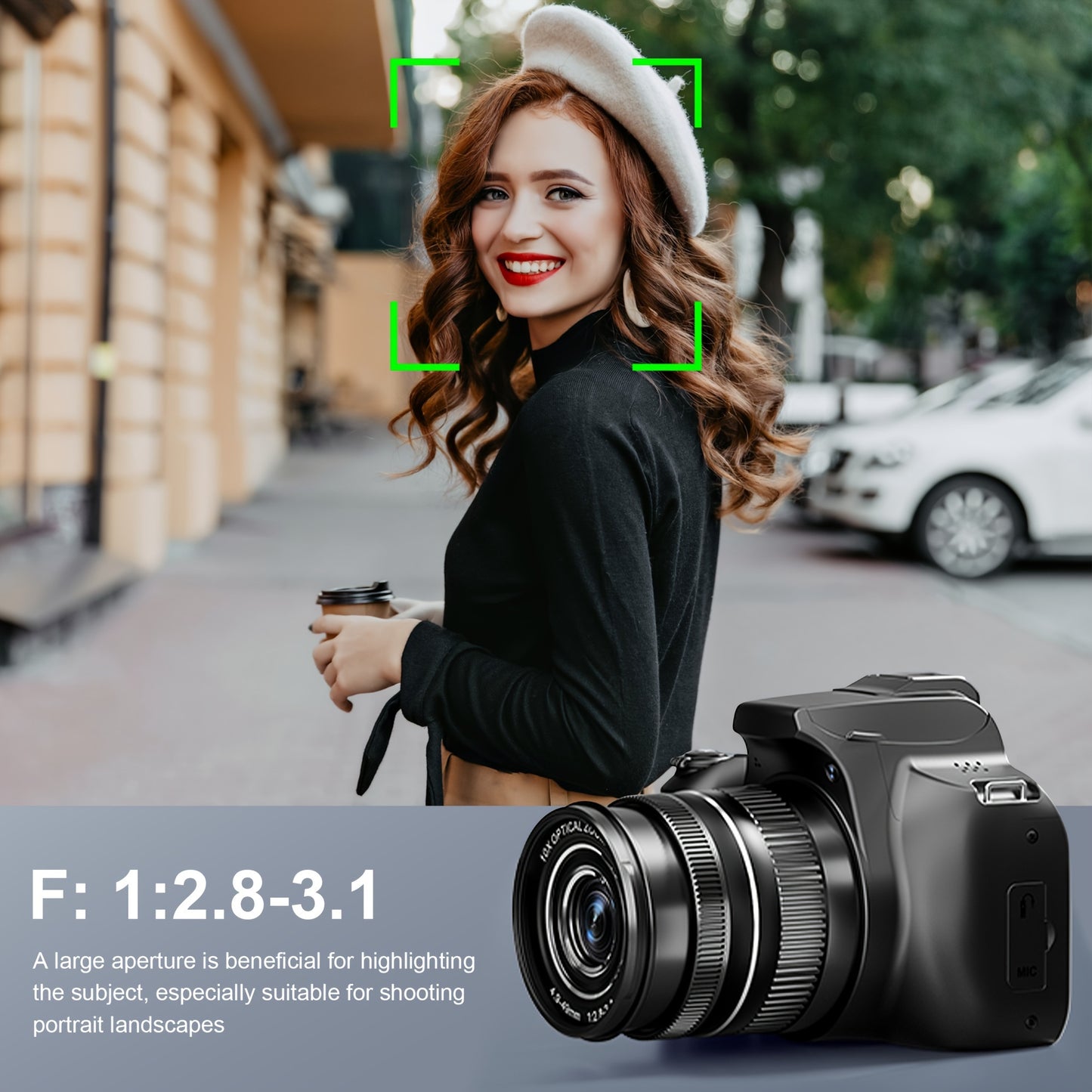 KOMERY W2 Digital Camera, 64MP and 10x Optical Zoom Autofocus Camera, Suitable for Photography and Video, 4K Video Blog Camera for YouTube, with Flash, WiFi Connection, 64GB SD Card, 2 Rechargeable Batteries, Dual Charger, Su