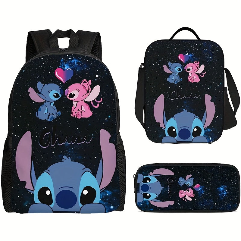 DISNEY Stich 3pcs Backpack Set - Stylish Nylon Backpack with Adjustable Shoulder Strap, Zipper Closure, Tablet Compartment - Includes Lunch Bag And Pencil Case - Lightweight, High Capacity, Hand Wash - Animal Print, Anime The - iBrightCS