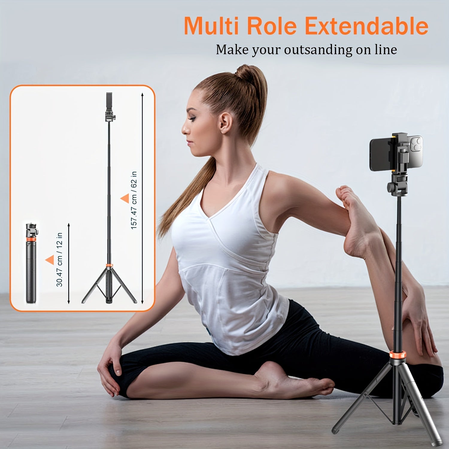 62 Inch Phone Tripod, Tripod for iPhone/ Android & Selfie Stick Tripod with Wireless Remote, Retractable Tripod Stand & Travel Tripod, Solidest Cell Phone Tripod Compatible with iPhone 15/14/13 - iBrightCS