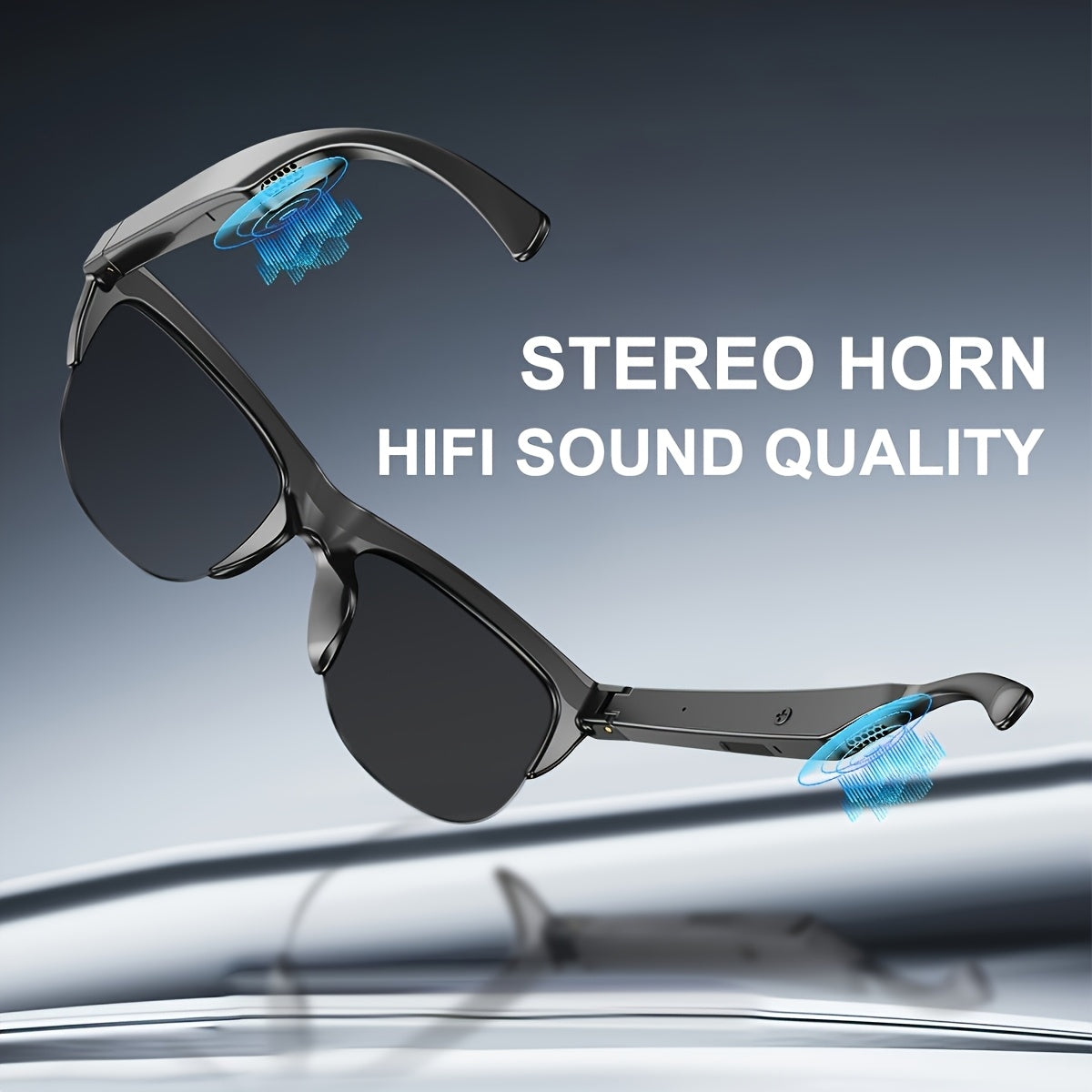 Wireless Smart Glasses With Audio And Voice Call Capabilities, Designed For Outdoor Travel To Facilitate Hands-free Communication And Music Listening. Rechargeable Music Glasses With A Built-in Microphone