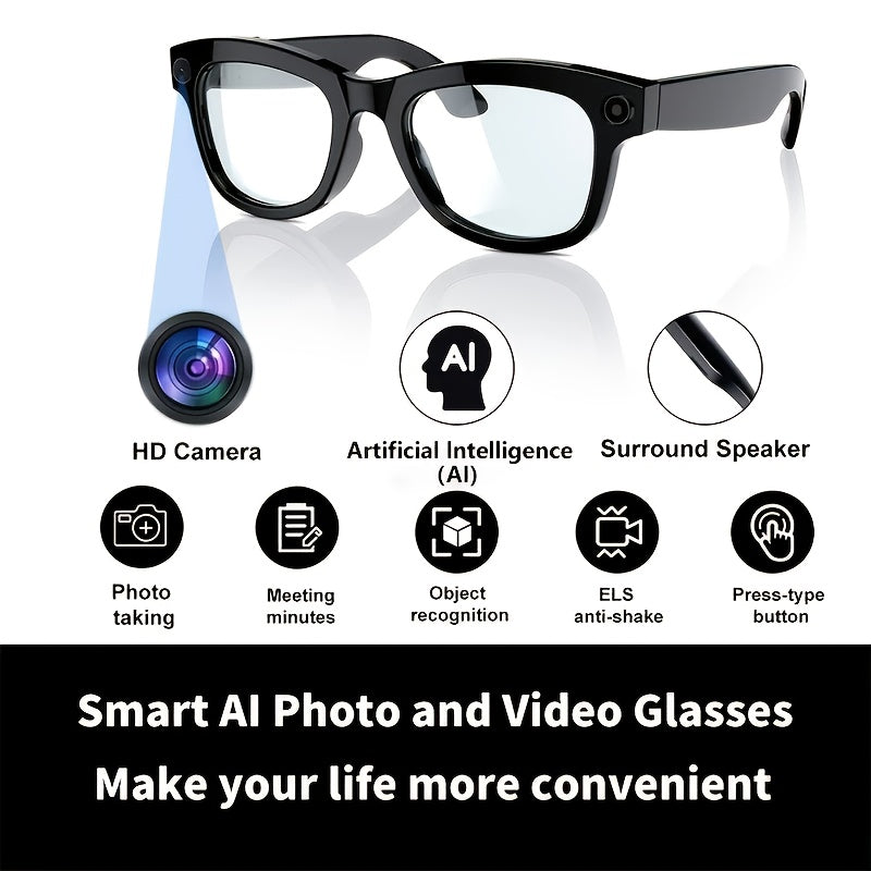 Smart Camera Glasses with 8MP Ultra-Wide Camera, HD 1080P Video, Blue Light Blocking, AI Voice Control, 4-Hour Playtime, Wi-Fi & Bluetooth 5.4 for HD Video Capture and Immersive Audio Experience