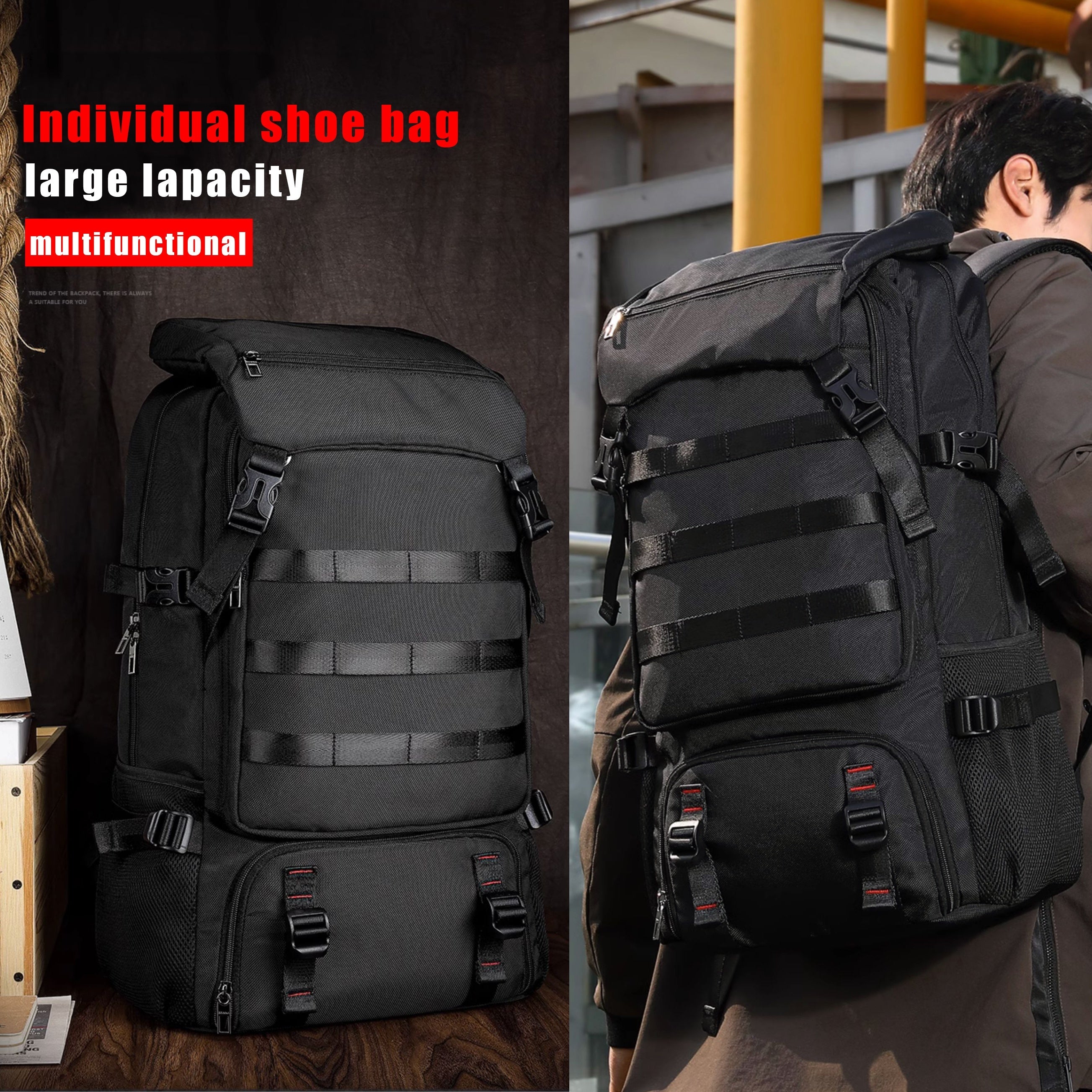 2023 New 70L Large Capacity Travel Backpack for Men & Women – Lightweight, Multifunctional Hiking, Camping, Mountaineering, Business & Vacation Backpack with 15.3-Inch Laptop Compartment