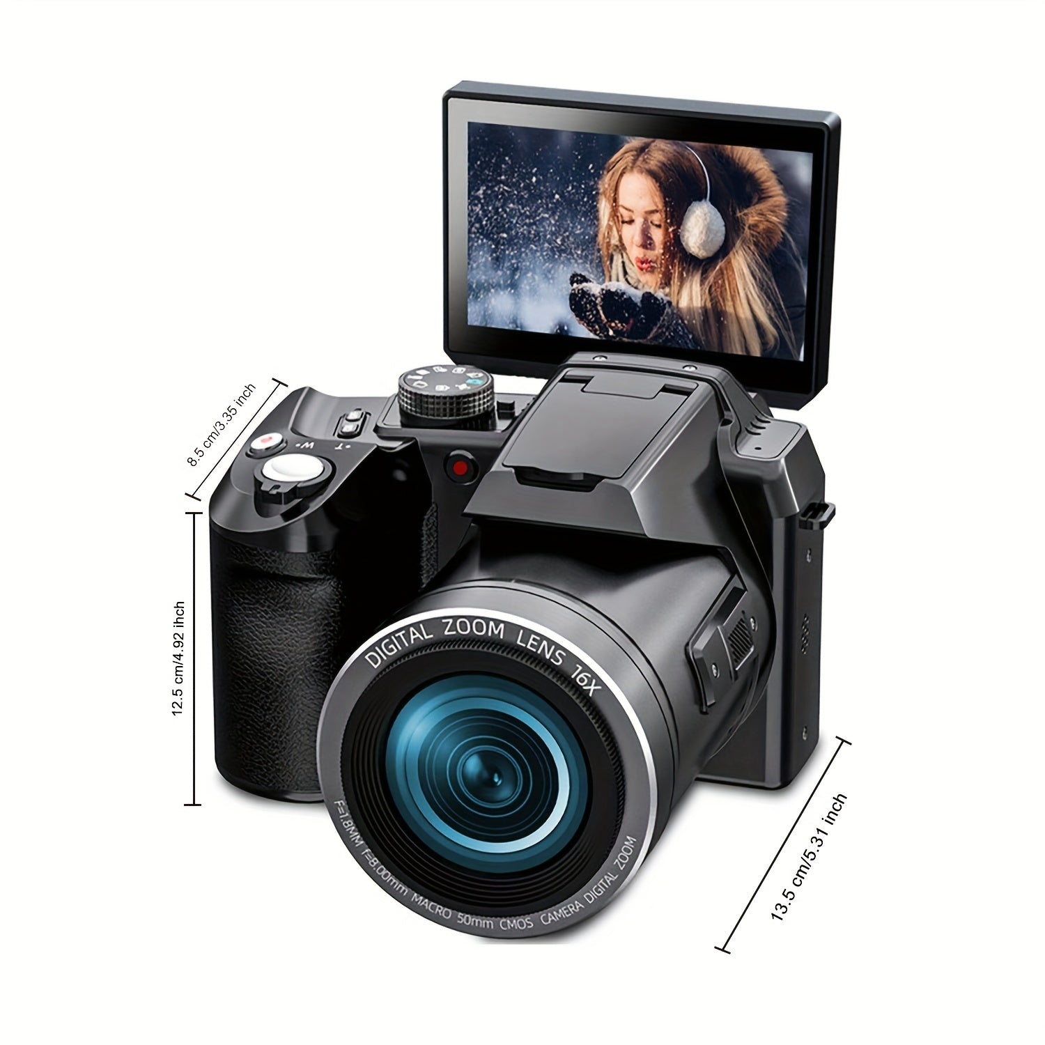 NBD 64MP Digital Camera for Photography, 5K Vlogging Camera for YouTube with 3" Flip Screen, 16X Digital Zoom, Autofocus, 2 Batteries, 32GB TF Card(S205, Black) - iBrightCS